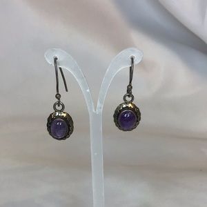 VINTAGE STERLING SILVER AMETHYST DANGLE EARRINGS